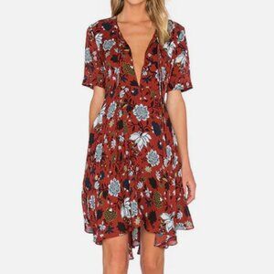 A.L.C. Sosta Dress Red & Blue Multi Floral 100% Silk